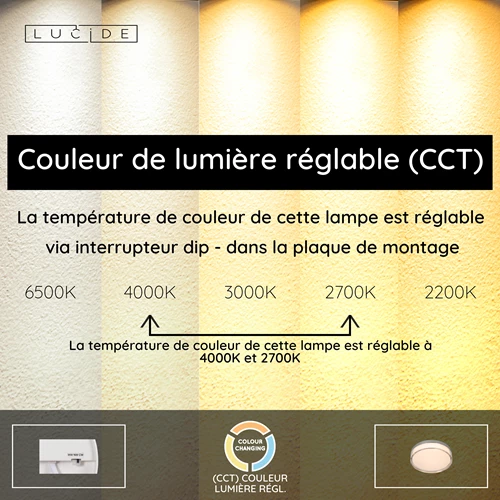 Lucide PLANO - Plafonnier Salle de bains - Ø 23 cm - LED Dim. - CCT - 1x11W 2700K/4000K - IP44 - Opalin - USP